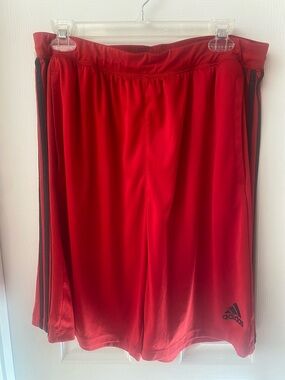 Adidas Red Performance Shorts with Black Stripes